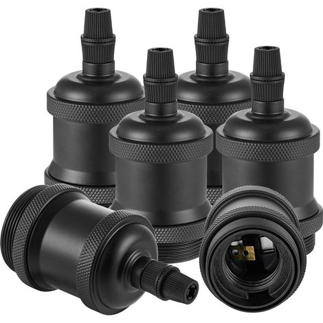 Vintage E27 Adaptateur Douille,Suspension lampe,Solide Cuivre Céramique Douille pour Plafonds Bricolage Suspension Lampe Noir,6pcs (1/5)
