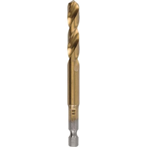 Makita Punta per metallo HSS-TIN 8,5 x 102 mm, utensile professionale per la foratura di metalli, rivestimento in nitruro di titanio, codolo esagonale, resistenza superiore, colore metallico.