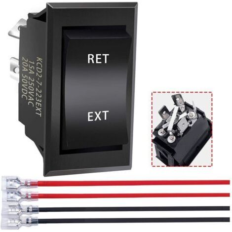 Interruptor de inversión de polaridad para remolque de quinta rueda, 20 A, 12 V, 3 posiciones, momentáneo, DPDT, 4 pines (ENCENDIDO)-APAGADO-(ENCENDIDO)