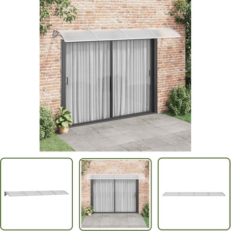 The Living Store Auvent de porte Gris et transparent 350x75 cm Polycarbonate - Auvent De Porte - Abri Porte - Protection Pluie - Store Extérieur - Parasol Porte (1/5)