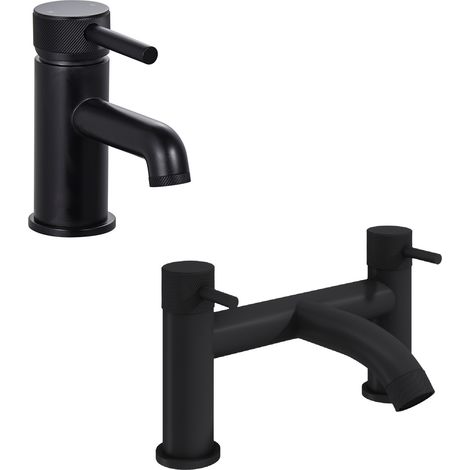 Contemporary Single Lever Handle Mono Basin Tap and Bath Filler Set - Black