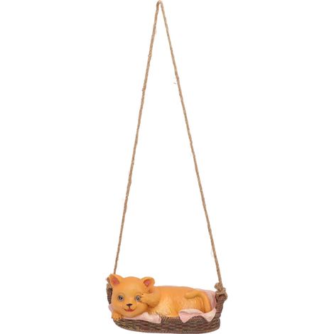 Chaton résine – statue suspendue – jaune – décoration maison – jardin extérieur