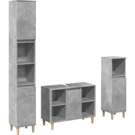 Maison Exclusive - 3-tlg. Badmöbel-Set Betongrau Holzwerkstoff