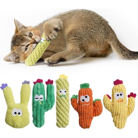 Jouets pour chats d'intérieur en forme de cactus, remplis à 100 % d'herbe à chat biologique pure (sans coton), jouet interactif pour chatons afin de soulager leur anxiété, jouets doux et mignons pour (1/5)