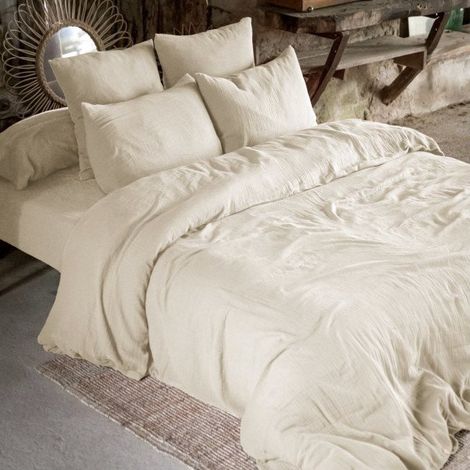 Parure de draps 4 pièces & 5 pièces "Gaïa" Gaze de Coton - Gaïa Pampa - Parure de draps 5 pièces (1 Drap plat 270 x 300 + 1 Drap housse 180 x 200 + 2 Taies 60 x 60 + 1 Taie de Traversin) - Gaia Pampa (1/2)