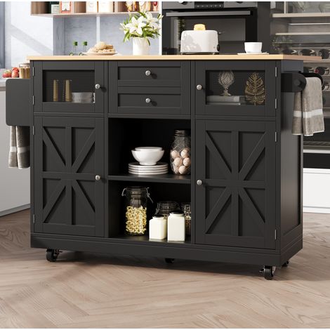 Mueble auxiliar de cocina con encimera plegable, 140 x 40 x 93,5 cm, negro HAVRYA (1/5)