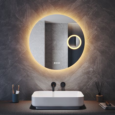 ELEGANT Bathroom LED Mirror with Bluetooth Anti-Fog and 3 Lighting Modes, Magnifier, Round 700x700mm (1/5)