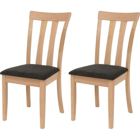Lot de 2 chaises de salle à manger HWC-G46, chaise de cuisine, tissu/textile, bois massif- piètement couleur naturelle, (1/2)