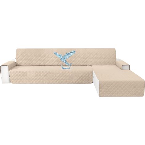 4-Seater Corner Sofa Cover with Armrests, Waterproof Corner Sofa Cover, Universal Reversible Left/Right Corner Sofa Cover, Non-Slip, Washable, Beige (1/5)