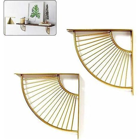 support D'tagre Triangulaire Festonn Flottant En Mtal Dor, Lot De 2 Supports D'angle D'tagre Suspendus Pour Dcoration De Restaurant/bureau/maison (1/5)