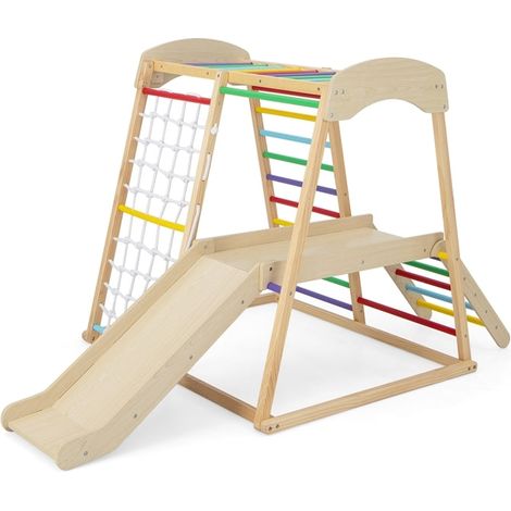 Indoor-Kletterset aus Holz mit Rutsche, Leiter und Tunnel