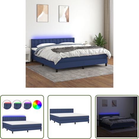 vidaXL LED-Streifen - Boxspringbett mit Matratze & LED Blau 180x200 cm Stoff (1/5)