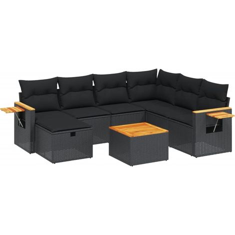 Set Divani da Giardino con Cuscini 8 pz Nero in Polyrattan vidaXL (1/4)