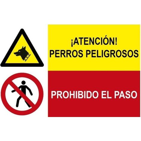 Señal combinada Atención perros peligroso, Prohibido el paso SEKURECO                 Adhesivo vinilo
