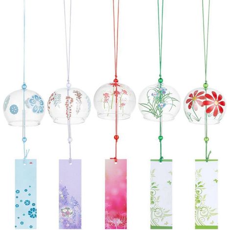 5er Set Japanische Glas-Windspiele mit Blumenmotiv, Geschenkidee