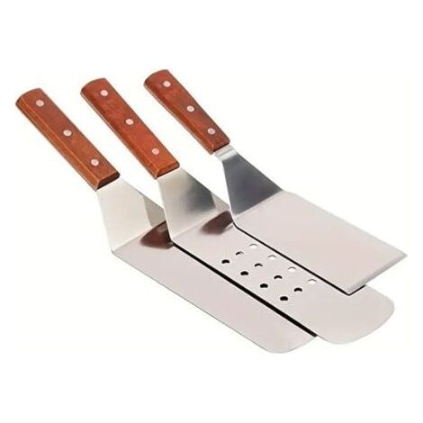 Pieces Stainless Steel Metal Hamburger Scraper, Hamburger Spatula, Solid Kitchen Spatula, Perforated Kitchen Spatula and Pastry Pan Spatula, with Handle MUMU (1/4)