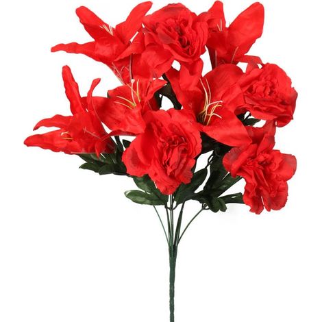 Ramo de 12 rosas y lirios rojos, de 56 cm de altura. (1/4)
