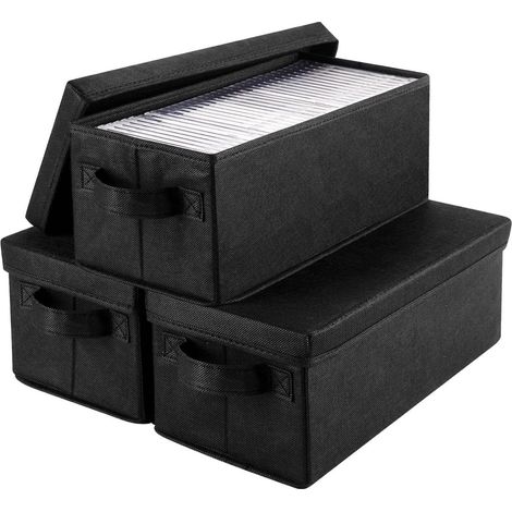 Lot de 3 boîtes de rangement pour CD - Pour 45 CDS/20DVDS - Système de rangement pour CD - Pour la maison et la voiture - Noir (1/5)