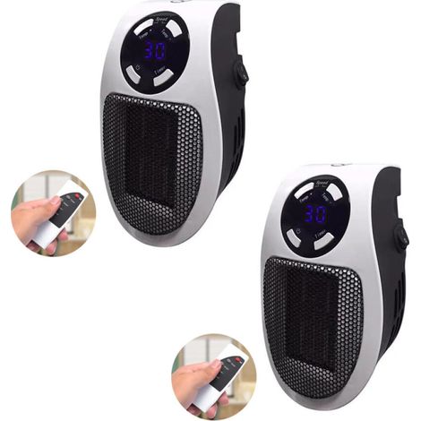 Mini calefactor eléctrico de aire enchufable, 350 W, pantalla LED, con protección contra sobrecalentamiento, 2 unidades (con control remoto) (1/5)