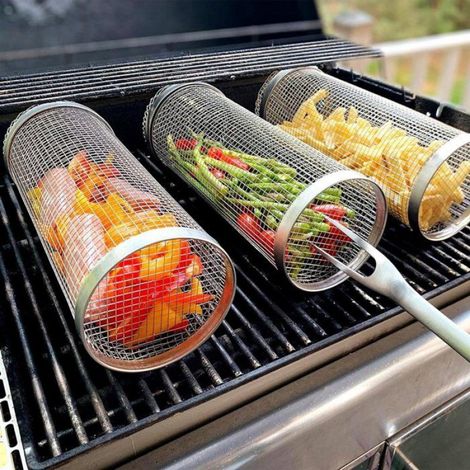 1 Panier barbecue,Grille ronde 30 cm,Accessoire portable,Légumes poisson,Cuisson extérieur (1/5)
