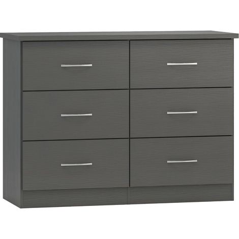 Nevada 6 Drawer Chest - L46 x W120 x H89.5 cm - 3D Effect Grey (1/5)
