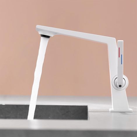 White brass bathroom faucet, modern design single-handle hot/cold mixer (1/5)