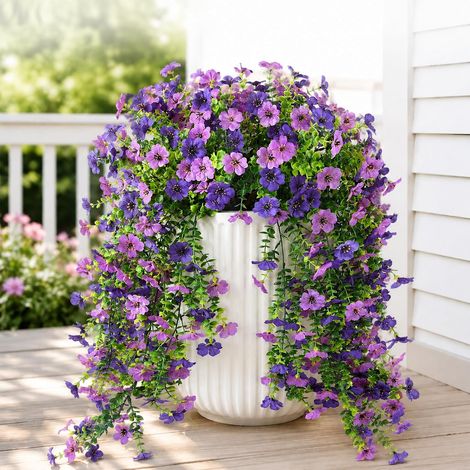 Lot de 2 Fleurs Artificielles Suspendues, 75cm Fausses Fleurs et Fausses Plantes Résistant aux UV, Plantes Artificielles D’extérieur pour Jardin Balcon Fenêtre Jardinière(Violet Lavande) (1/5)