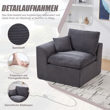 Canapé nordique moelleux avec coussin, fauteuil lounge confortable tissu minimaliste, assise détente salon, vendu avec coussin.
