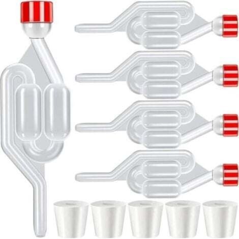 Lot de 5 barboteurs de fermentation, sas de fermentation en plastique transparent avec bondes, accessoires pour brassage de bière, vin et cidre (1/4)