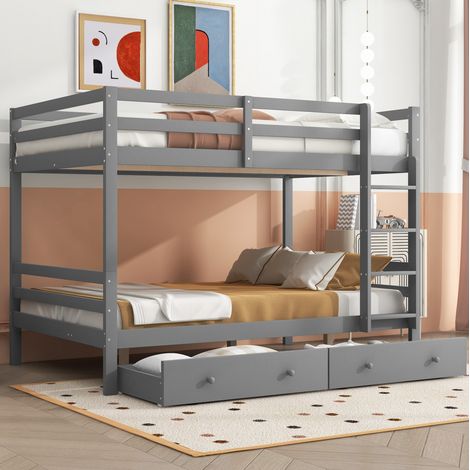 MEUBLIV Cama litera 140x200 cm gris con cajones y barandillas altas, sin colchón (1/5)
