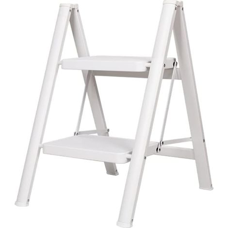 Escabeau Pliable à 2 Marches Échelle Domestique Antidérapante Escabot Portable Léger avec 20cm Pédale Large, Capacité 150 kg, pour Maison, Bureau, Cuisine, Garage, Blanc (1/5)