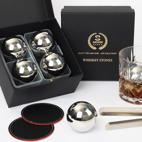 Lot de pierres à whisky réutilisables en acier inoxydable - Boules de glaçons en métal (1/5)