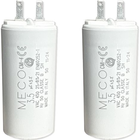 Condensateurs 2,5 µF - Pièce d'origine - type Faston 2,8 à cosses - 10 000 h - Compatibles de moteurs de volet roulant 6 Nm - GARANTIE 2 ANS - Fabrication européenne - 3,5 uF - Lot de 2 (1/4)