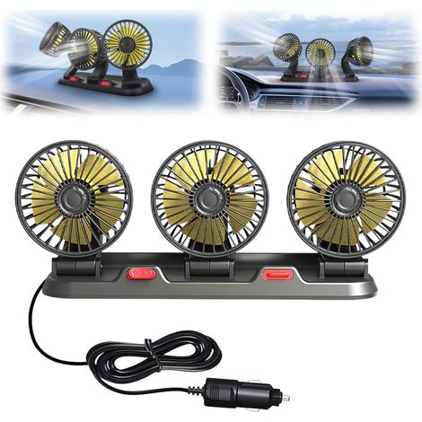 Ventilateur pour Voiture, Tri-Tête, Électrique, 2 Vitesses, Rotation 360°, avec Prise Allume-cigare (1/5)