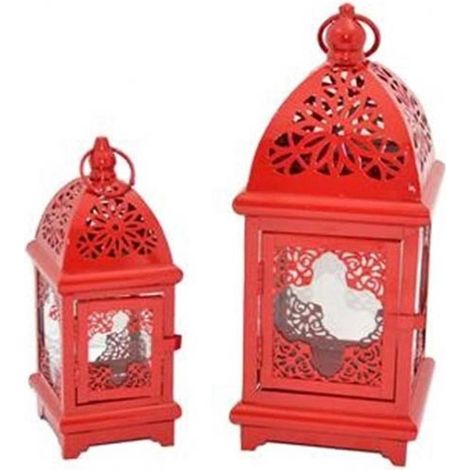 TrAdE Shop Traesio - Porta Candela Natalizia Set 2 Pezzi Tealight Forma Lampada Rosso 34cm E 23cm - (1/2)