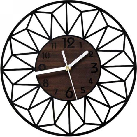 Wall Clock 30cm Solid Wood Metal Silent Non-Ticking for Living Room Kitchen Office Modern Classic (1/3)