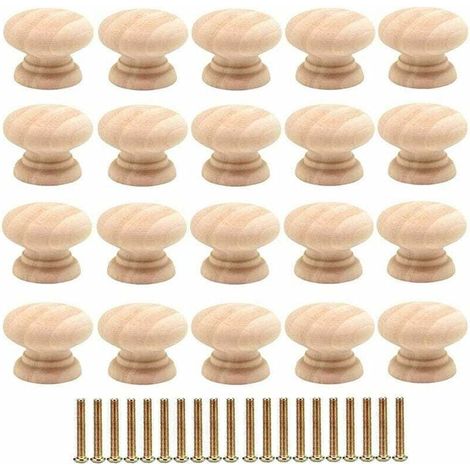 Set mit 20 runden 35-mm-Schubladenknöpfen aus Holz – Schranktürgriffe mit Schrauben (1/4)