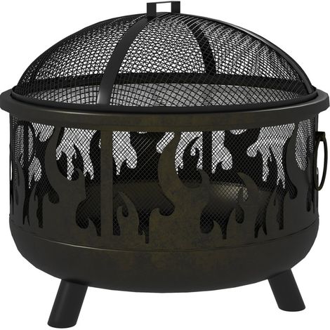 Feuerschale extérieure multifonctionnelle avec pare-étincelles et grille amovible, Ø 61,5 cm, noir (1/5)