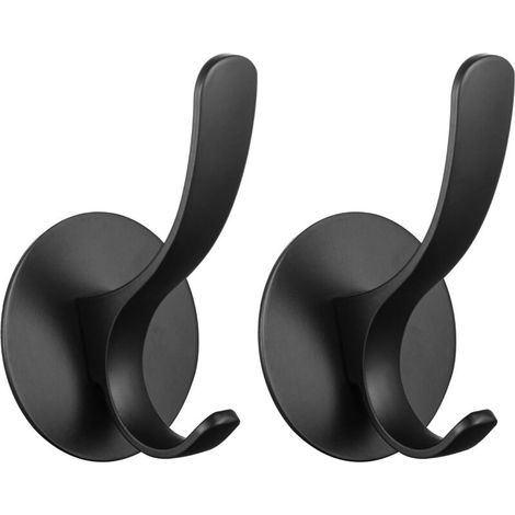 Wandmontierter Handtuchhalter aus Edelstahl mit Haken, beschädigt die Wand nicht, schwarz, 2er-Pack