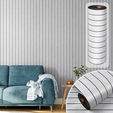 3D Epais Rouleau de Papier Peint Chambre Adulte Effet Bois Gris 30X500cm Panneau Mural Decoratif PVC Bois Salon Mur Panneau Acoustique Naturel Papier Peint Autocollant Mural Imperméable (1/5)