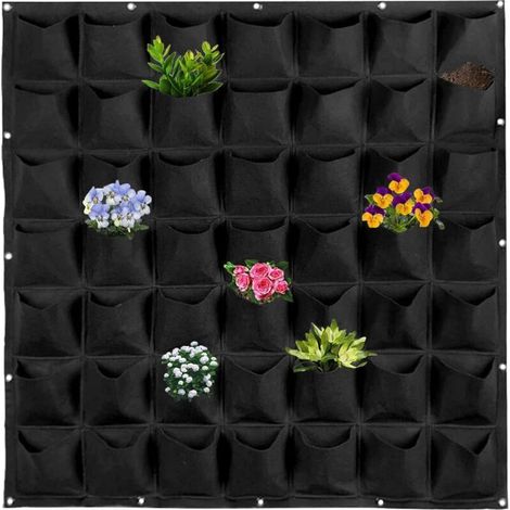Jardinière murale verticale, 49 poches pour jardin extérieur, sac de plantation vertical à suspendre au mur, récipient de culture de fleurs, sacs de jardinière en tissu feutre pour jardin intérieur ex (1/5)