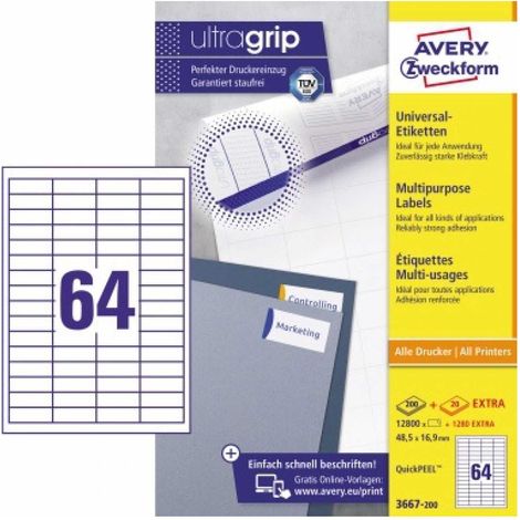 Universaletikett ultragrip 48,5 x 16,9 mm (B x H) nicht wieder ablösbar Papier weiß 14.080 Etik./Pack. (1/5)