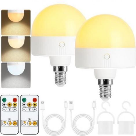 Ampoule Rechargeable E14 - Base Magnétique Amovible - Télécommande - Variateur Luminosité - Minuterie - 400 Lm - 5 W - Lot de 2 (1/4)