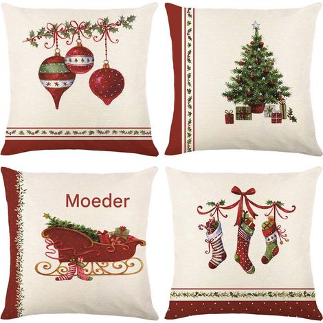 Housse de Coussin Noël - Flocon de Neige - Imprimé Double Face - 4 Pièces - Pour Salon et Chambre Blanc (1/5)