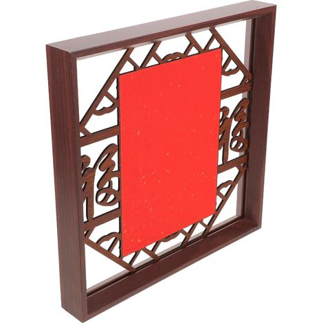 Cadre Photo Rectangulaire en Bois 30x30 Cm Calligraphie Chinoise Double Face, Cadre Décoratif Rouge à Motifs Dorés, Présentoir de Table pour Cartes Postales et Photos, Support (1/5)