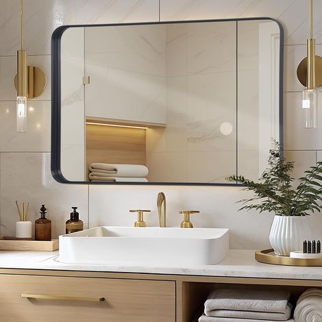LunaMirror Wandspiegel 75 x 100 cm, modernes Design, goldfarbener Rahmen, für Bad, Schlafzimmer, Flur & Wohnzimmer, dekorativer Spiegel, schwarz (1/5)