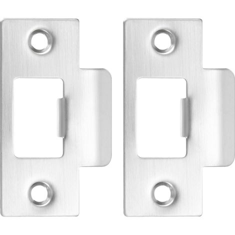 Plaque de serrure de porte de 2-3/4", 2 pièces Plaque de serrure de pêne dormant en T en acier inoxydable, Plaque de porte pour une utilisation de porte (grand trou), argent (1/5)