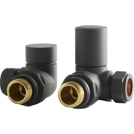 Hudson Reed – Robinet de radiateur d'angle lot de 2 – Laiton massif finition charbon noir – Raccord 15 mm fileté 1/2’ – Hauteur 5,05 cm (1/4)