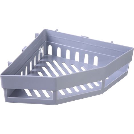 1 étagère de salle de bain triangulaire, adhésif sans couture, PP, 27 x 19 x 6,5 cm, blanc/gris/beige (1/5)