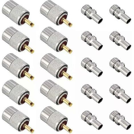 Lot de 10 connecteurs à souder UHF/PL-259 avec réducteur pour câbles coaxiaux RG8X, RG8, RG59, LMR-400 et RG-213 (1/4)